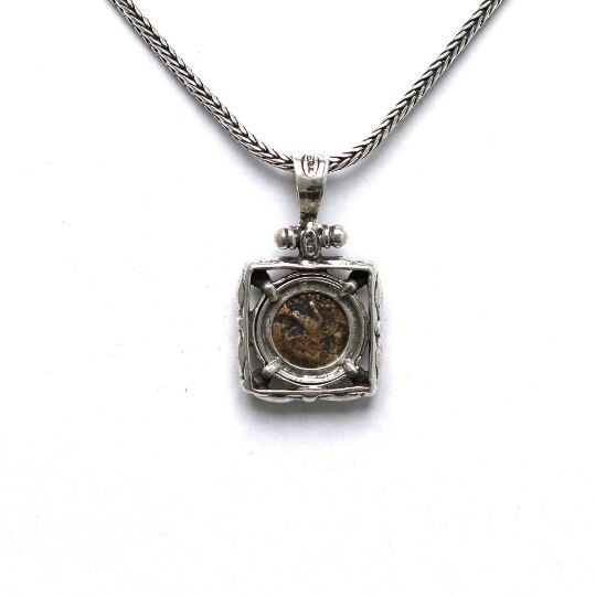 Silver Square Pendant, Widows Mite, 6824 - Erez Ancient Coin Jewelry 