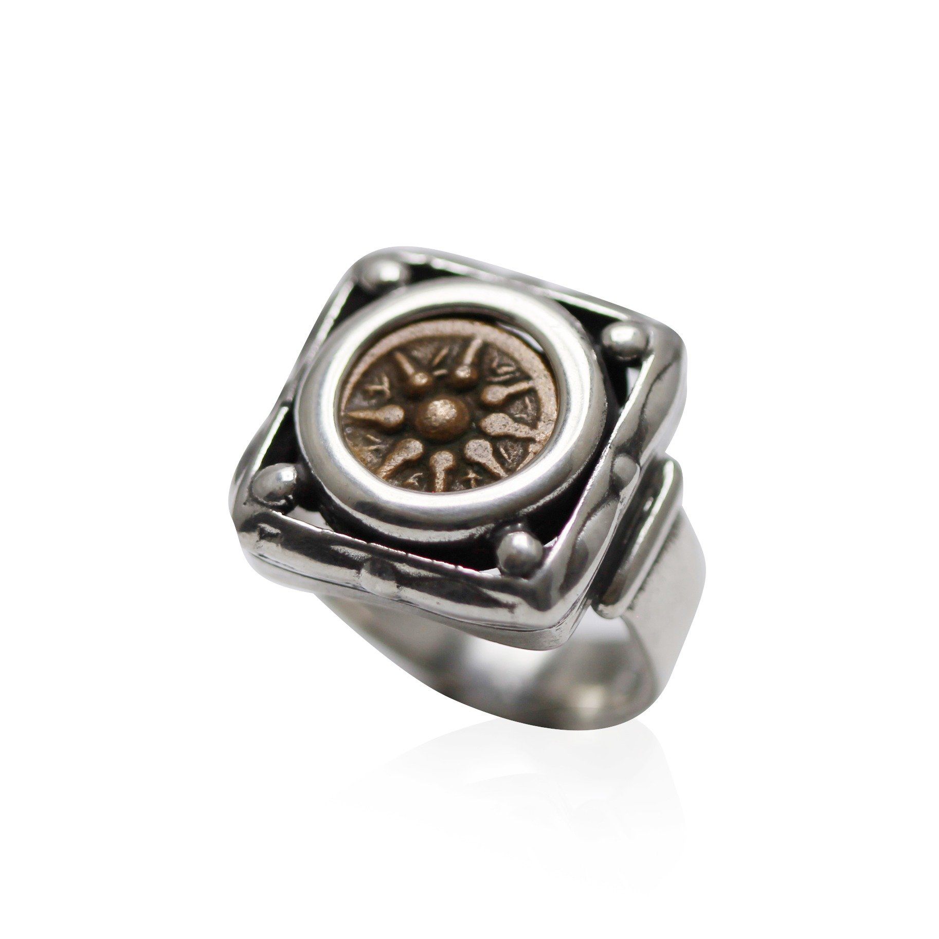 Silver Square Ring, Widows Mite, 6731 - Erez Ancient Coin Jewelry 