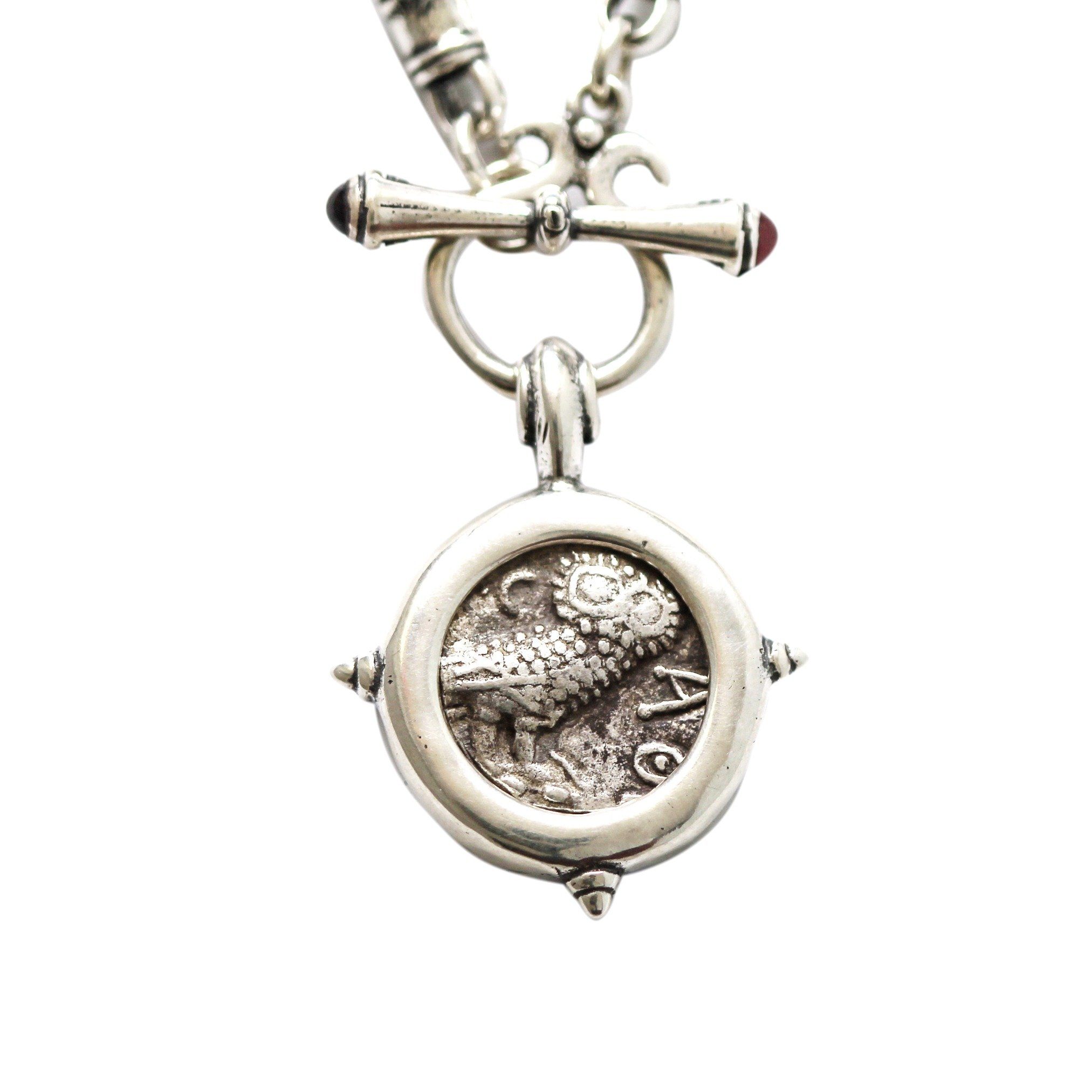 Silver Toggle Necklace, Arabian Owl, Athena, Coin, ID13313 - Erez Ancient Coin Jewelry 