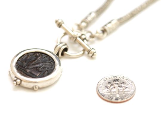 Silver Toggle Necklace, Pantikapaion, Griffin/Satyr Coin, 6928 - Erez Ancient Coin Jewelry 