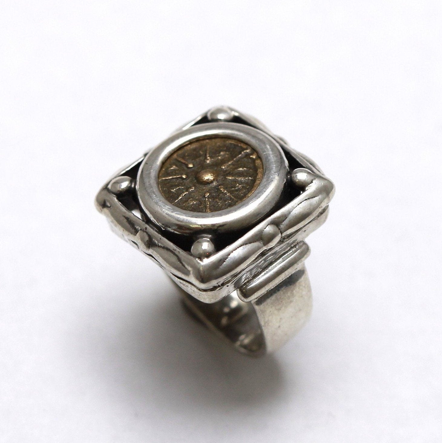 Square Sterling Silver Ring, Widows Mite, Genuine Ancient Prutah Coin, 7097