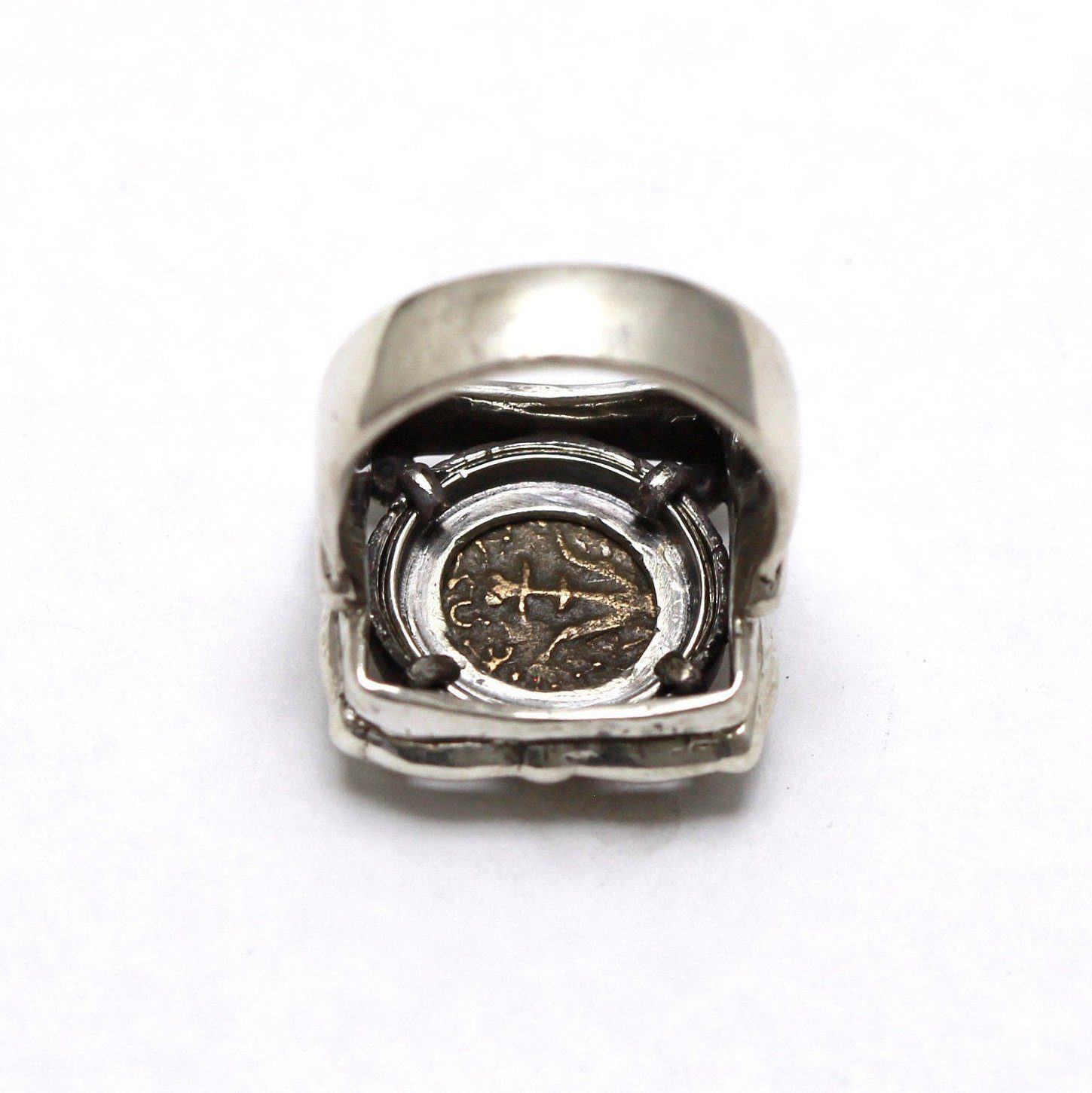 Square Sterling Silver Ring, Widows Mite, Genuine Ancient Prutah Coin, 7097