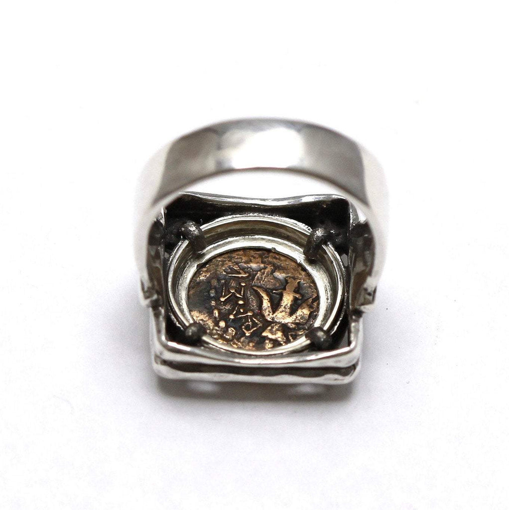 Square Sterling Silver Ring, Widows Mite, Genuine Ancient Prutah Coin, 7098