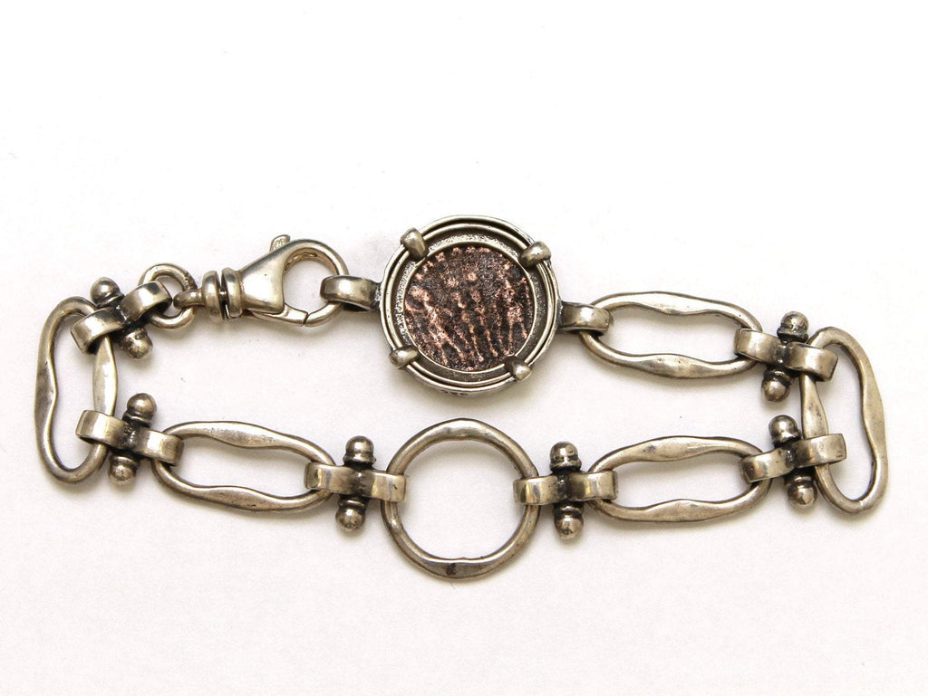 Sterling Silver Bracelet, Constantine II, Ancient Roman Bronze Coin, 7028