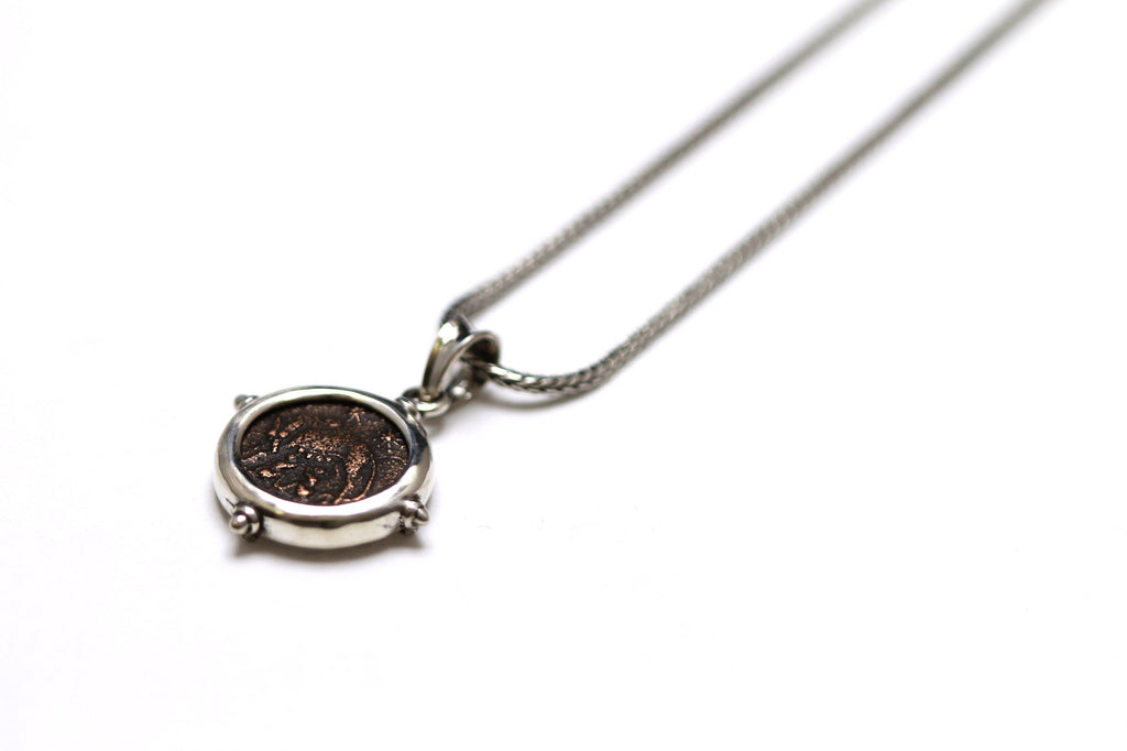 Sterling Silver Coin Pendant, VRBS ROMA, Ancient Roman Bronze Coin, 6806 - Erez Ancient Coin Jewelry 