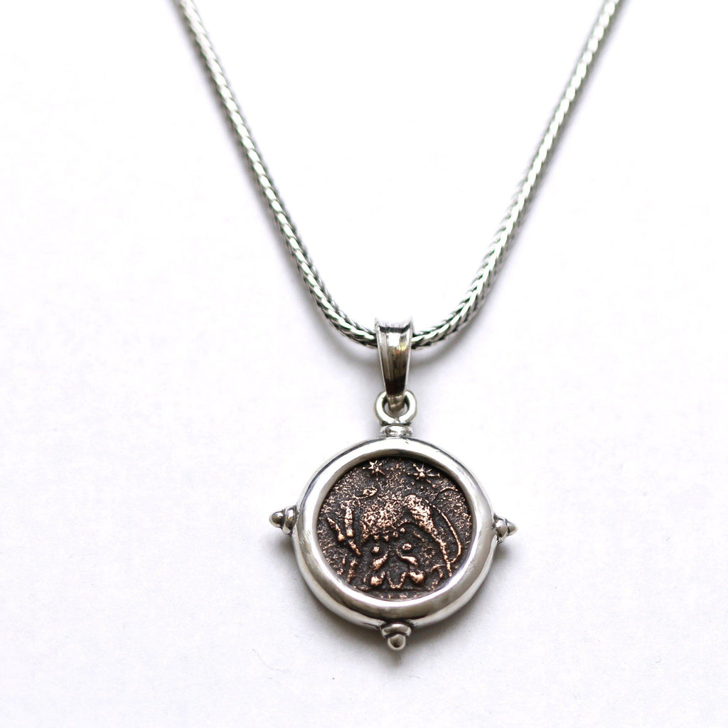 Sterling Silver Coin Pendant, VRBS ROMA, Ancient Roman Bronze Coin, 6806 - Erez Ancient Coin Jewelry 