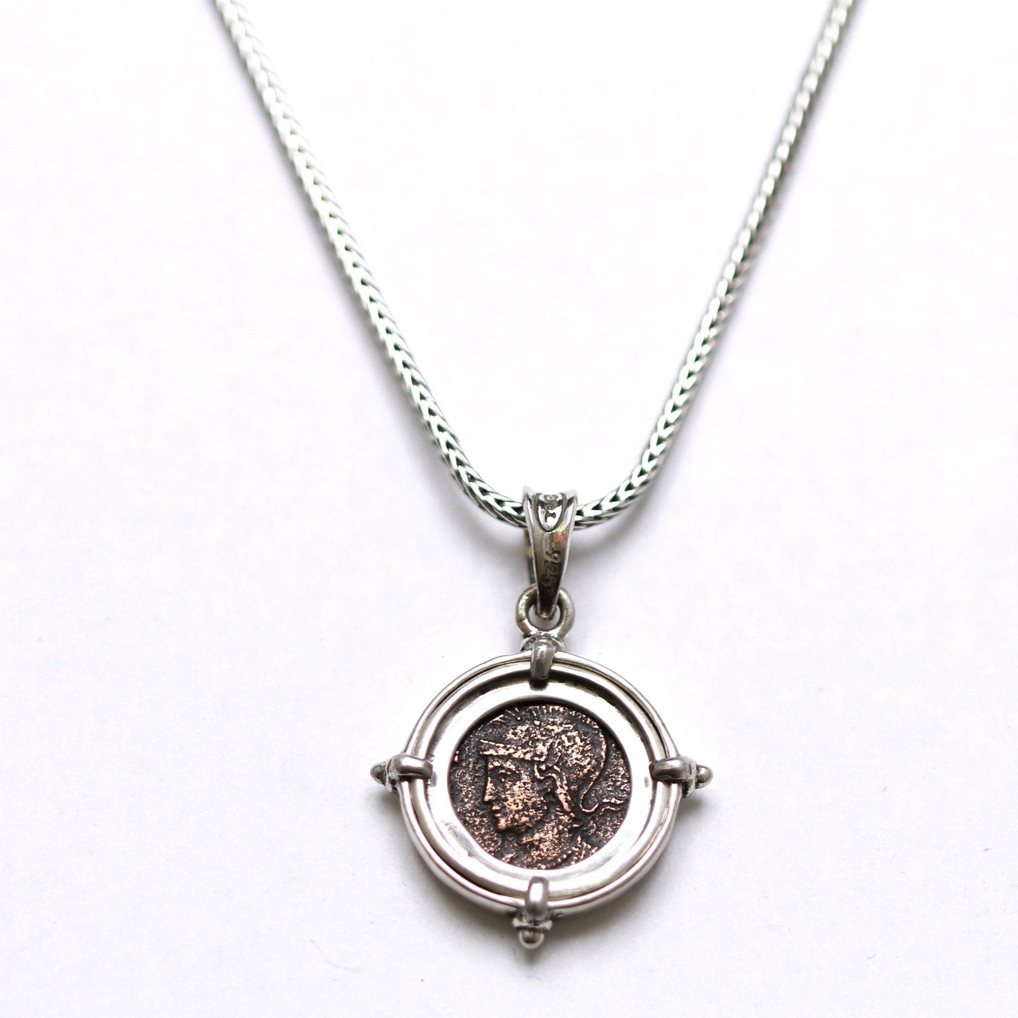 Sterling Silver Coin Pendant, VRBS ROMA, Ancient Roman Bronze Coin, 6806 - Erez Ancient Coin Jewelry 