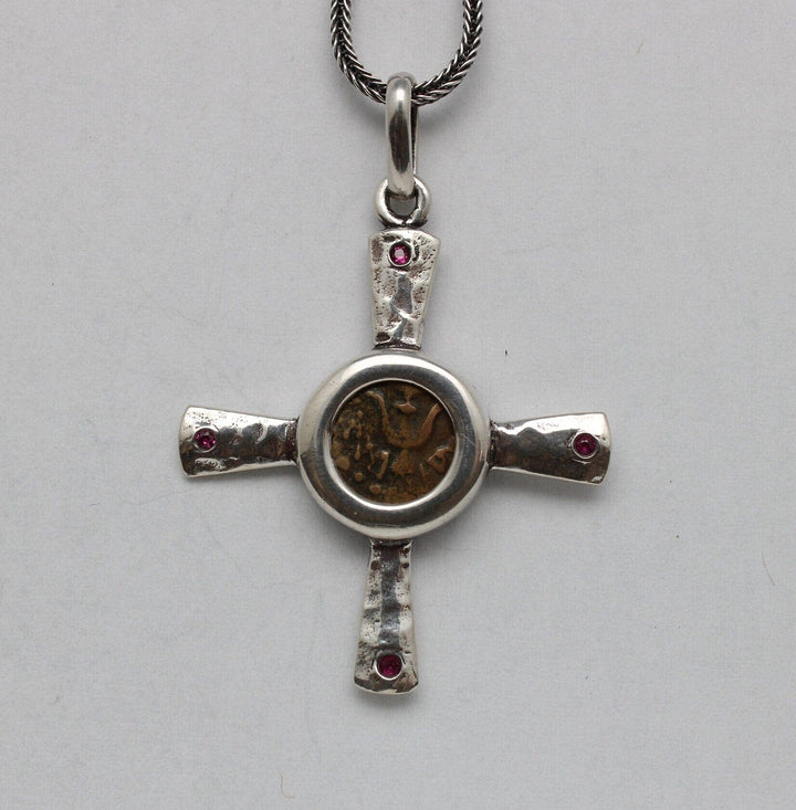 Sterling Silver Cross, Widows Mite, Genuine Ancient Coin, 00214