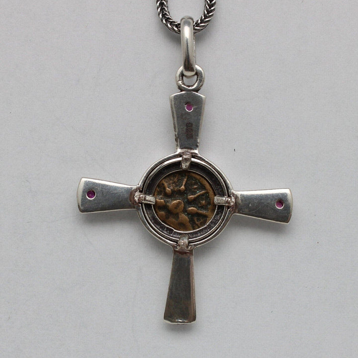 Sterling Silver Cross, Widows Mite, Genuine Ancient Coin, 00214