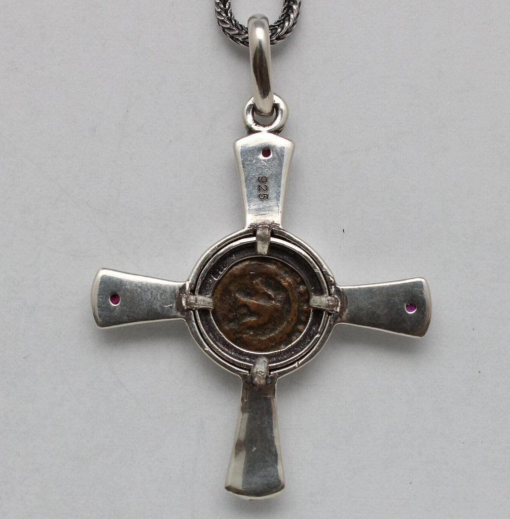 Sterling Silver Cross, Widows Mite, Genuine Ancient Coin, 00215
