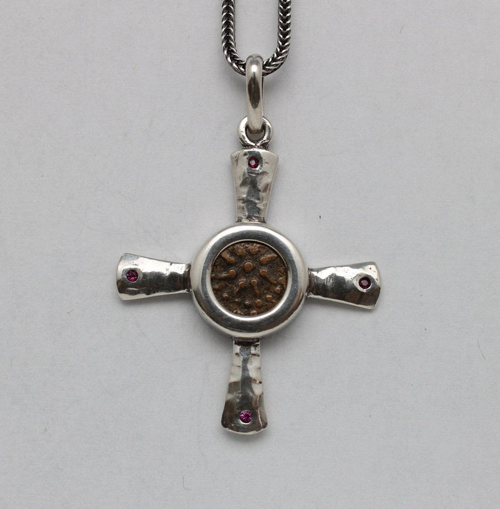 Sterling Silver Cross, Widows Mite, Genuine Ancient Coin, 00215