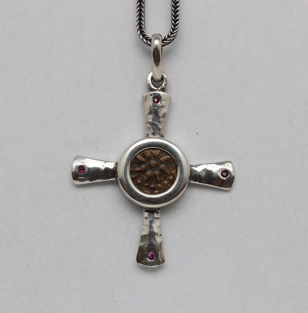 Sterling Silver Cross, Widows Mite, Genuine Ancient Coin, 00215