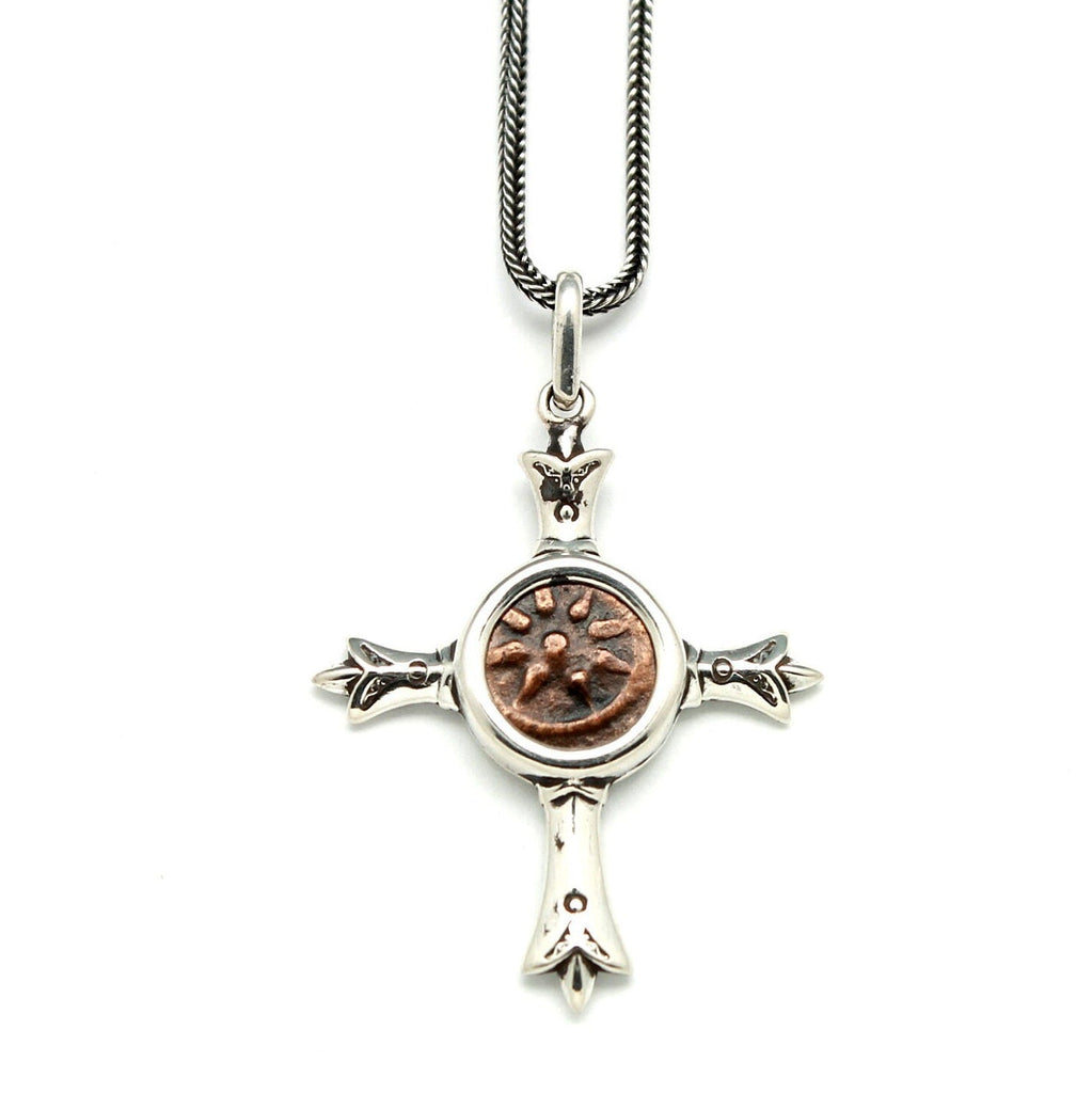 Sterling Silver Cross, Widows Mite, Genuine Ancient Coin, 7247