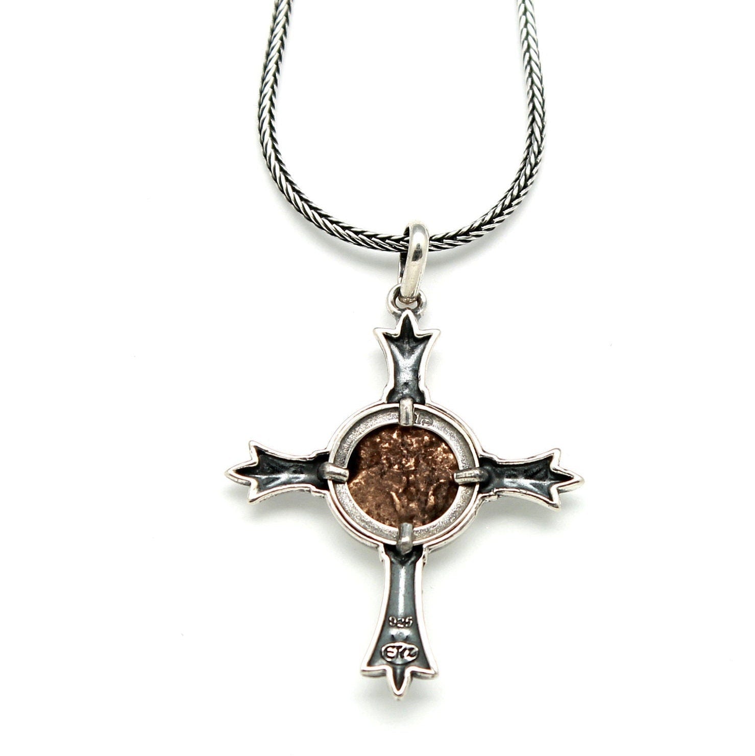 Sterling Silver Cross, Widows Mite, Genuine Ancient Coin, 7249