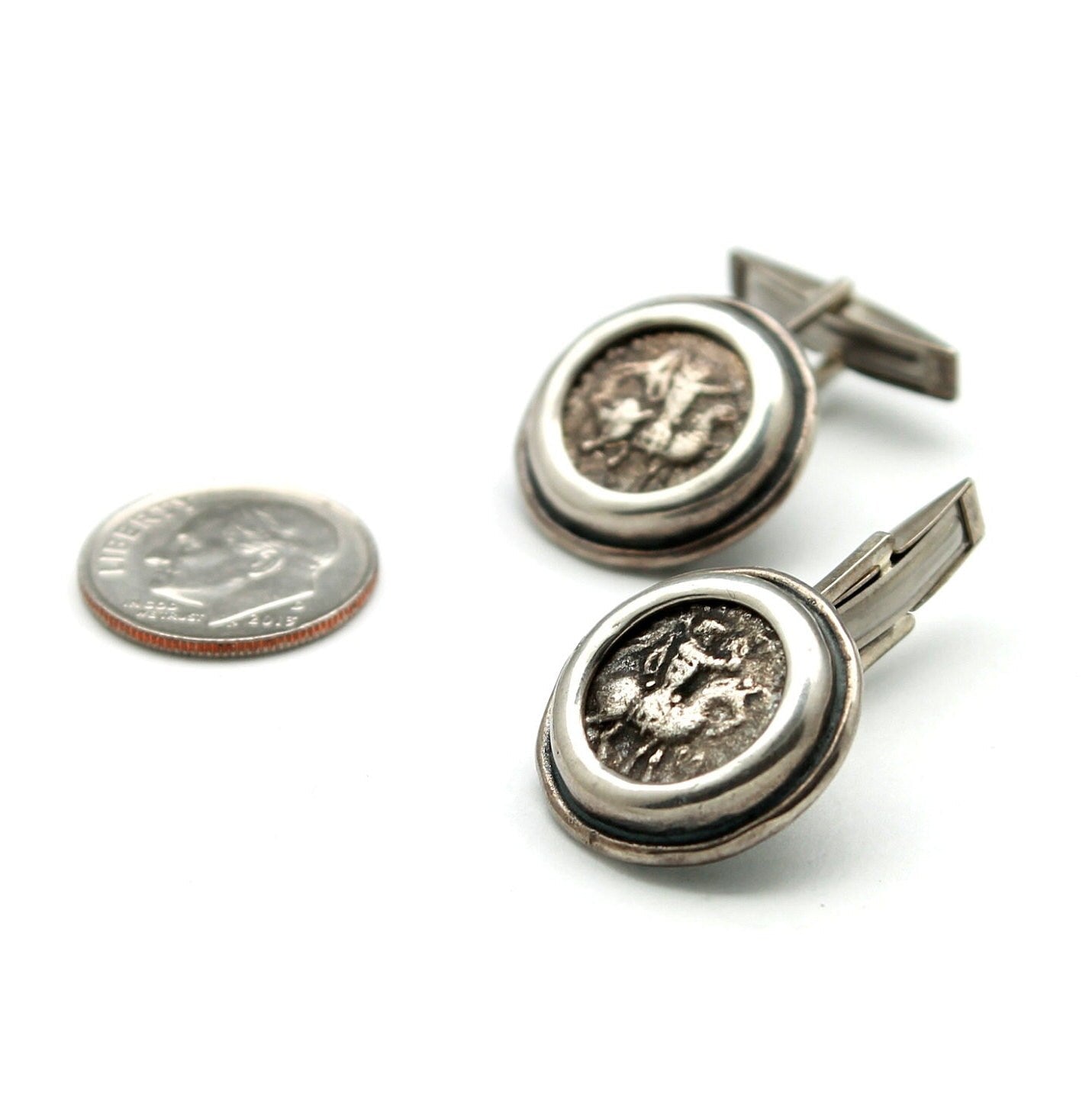 Sterling Silver Cufflinks, Indo-Scythians, Drachma Coins, 7271