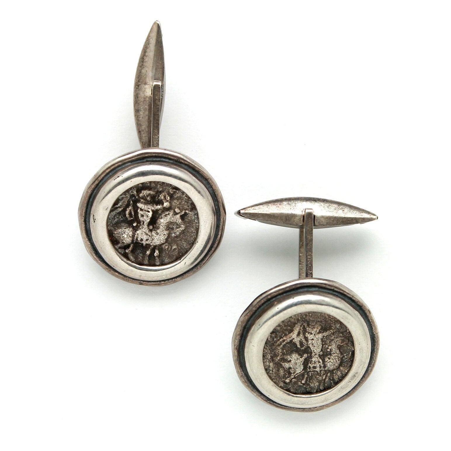 Sterling Silver Cufflinks, Indo-Scythians, Drachma Coins, 7271