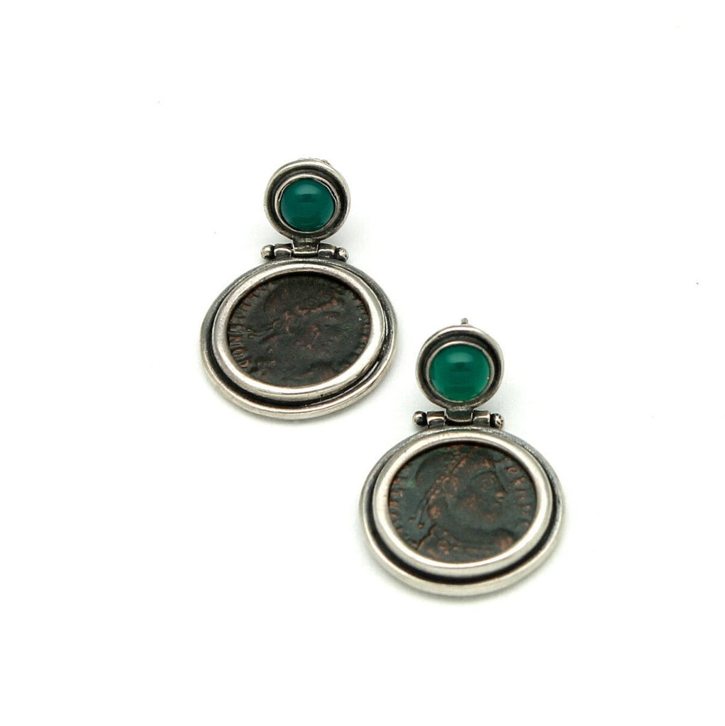 Sterling Silver Earrings, Roman Bronze Coins, 2094