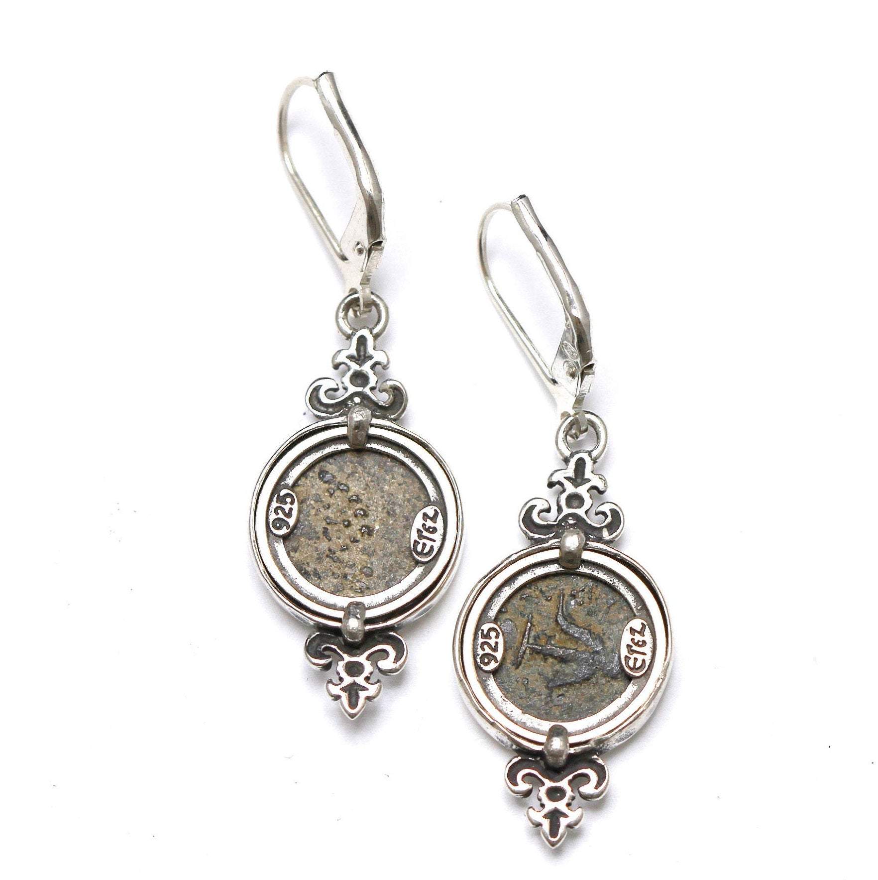 Sterling Silver Earrings, Widows Mite Coins, 7161