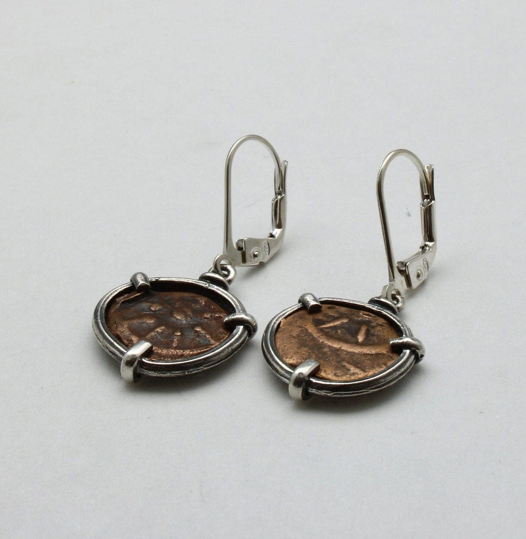 Sterling Silver Earrings, Widows Mite Prutah Coins, 00230