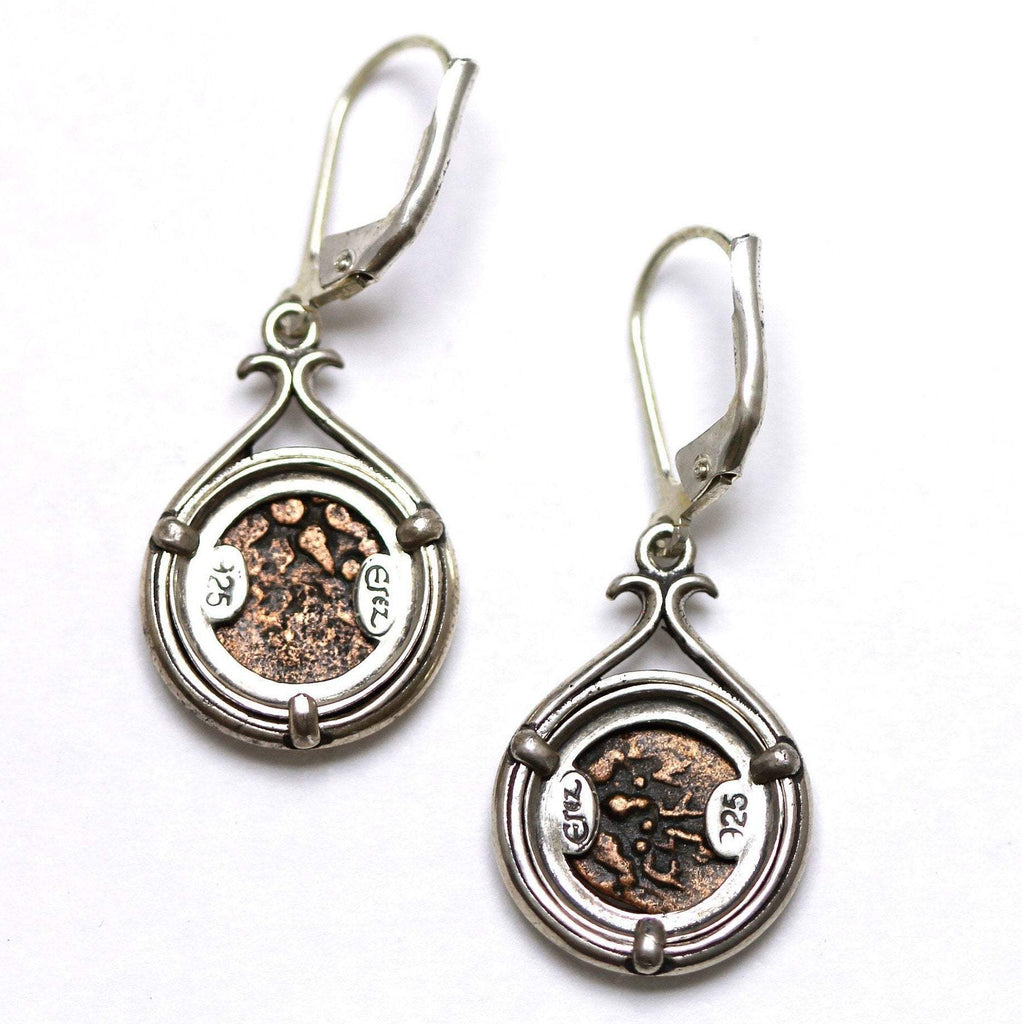 Sterling Silver Earrings, Widows Mite, Prutah Coins, 6812