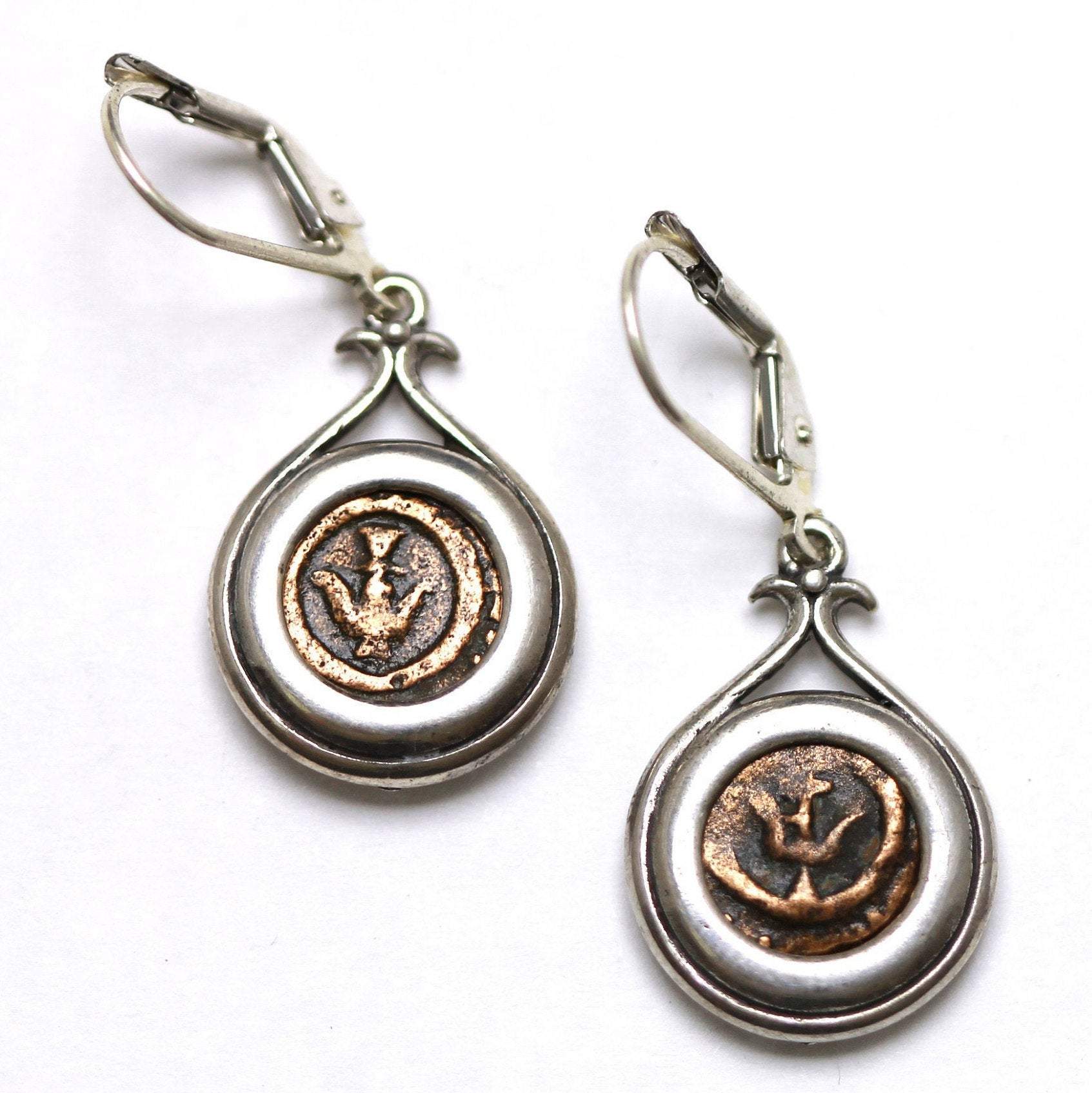 Sterling Silver Earrings, Widows Mite, Prutah Coins, 6812