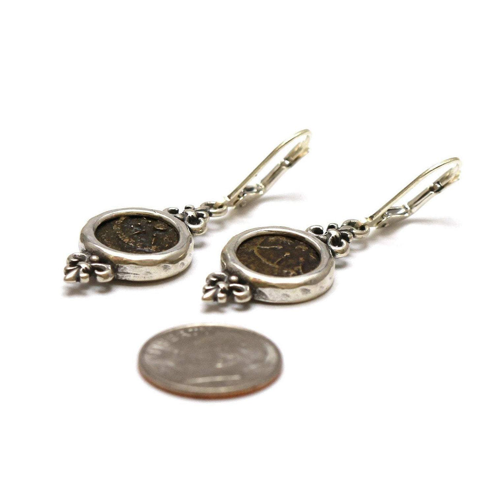 Sterling Silver Earrings, Widows Mite Prutah Coins, 7040