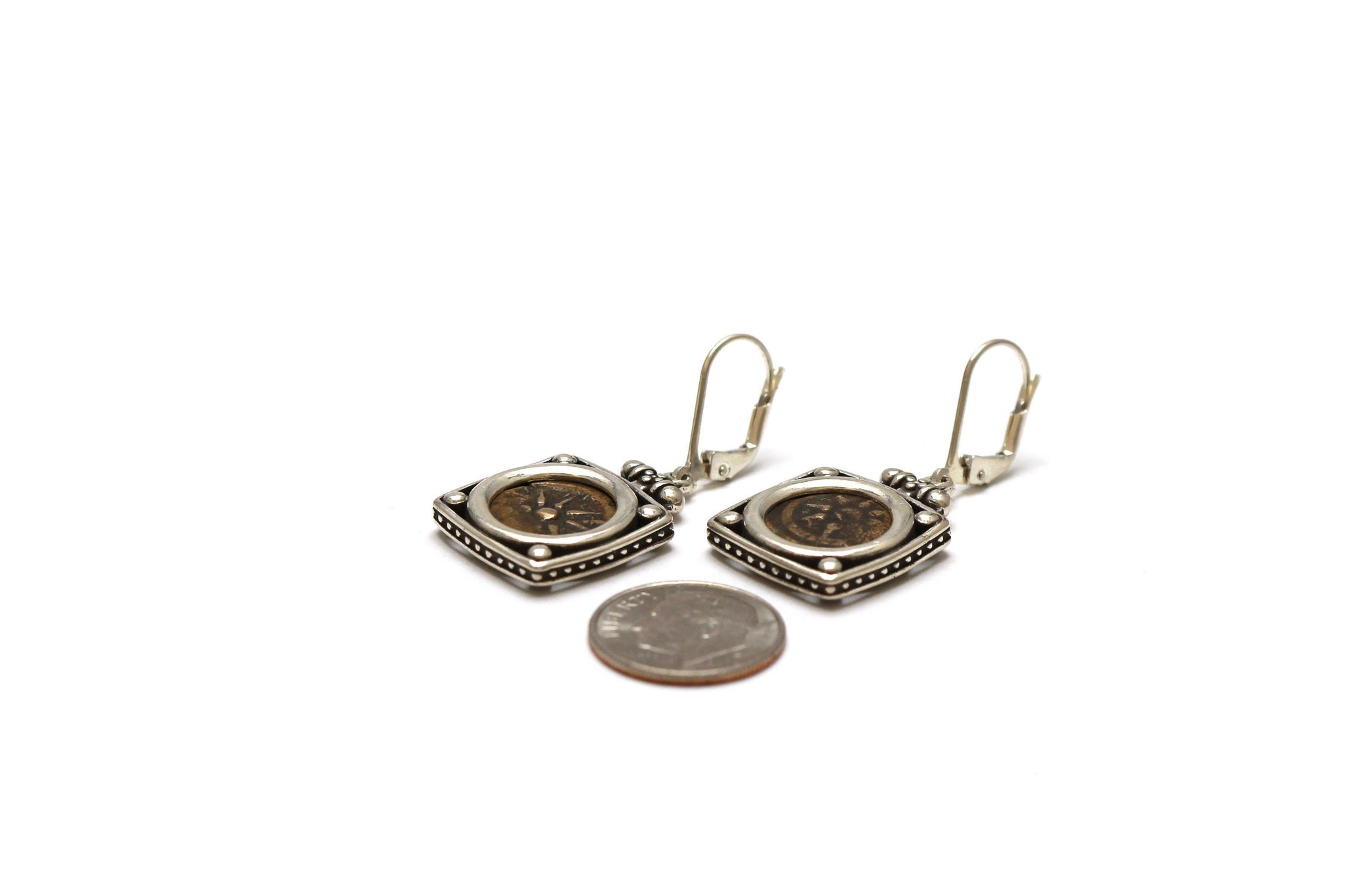 Sterling Silver Earrings, Widows Mite Prutah Coins, 7044