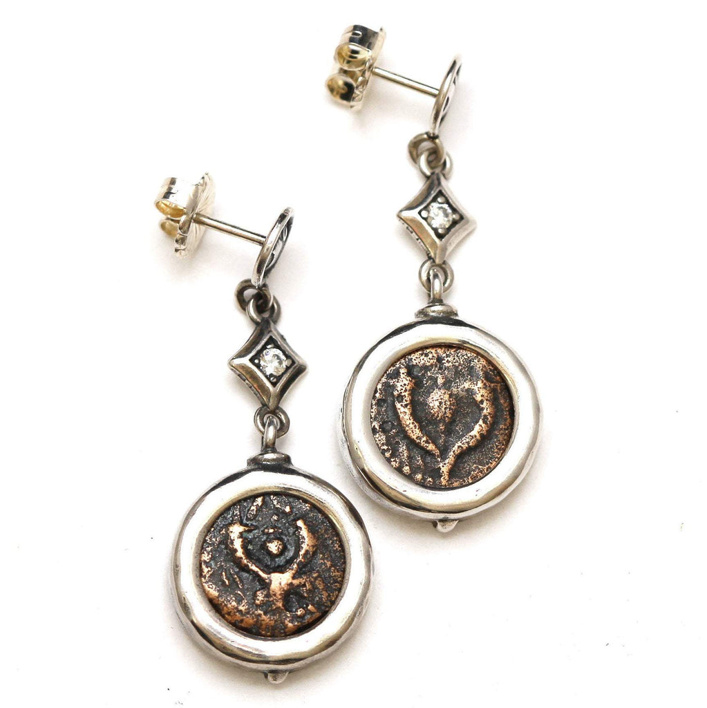 Sterling Silver Earrings, Yehohanan Mite Prutah Coins, 7041