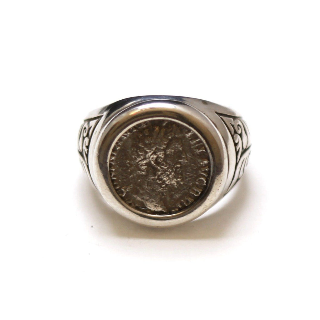 Sterling Silver Engraved Ring, Commodus, Ancient Roman Denarius Coin, ID13360 - Erez Ancient Coin Jewelry 