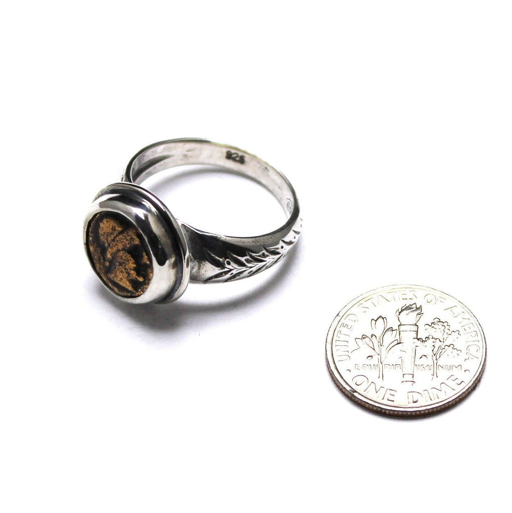 Sterling Silver Engraved Ring, Macedonian Figure, Ancient Coin, 7212
