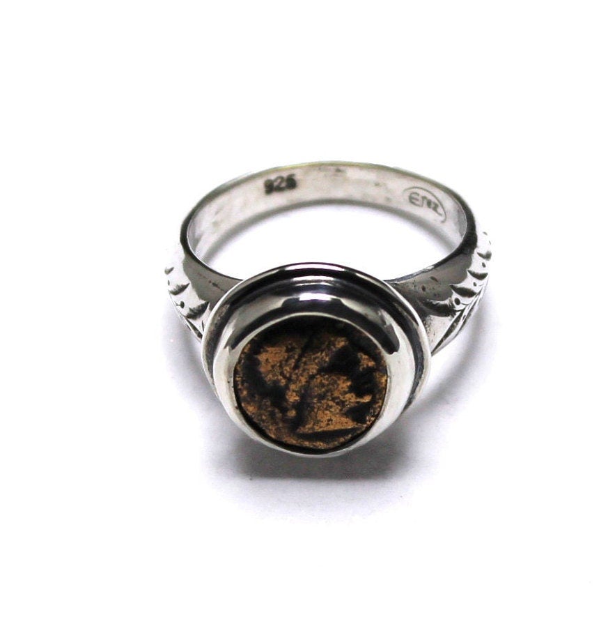 Sterling Silver Engraved Ring, Macedonian Figure, Ancient Coin, 7212