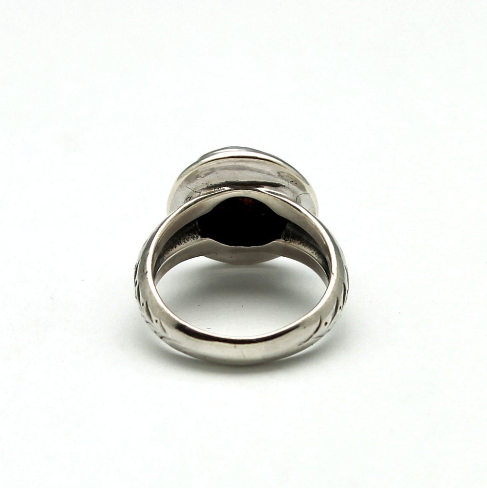 Sterling Silver Engraved Ring, Roman Bronze Ancient Coin, 7302