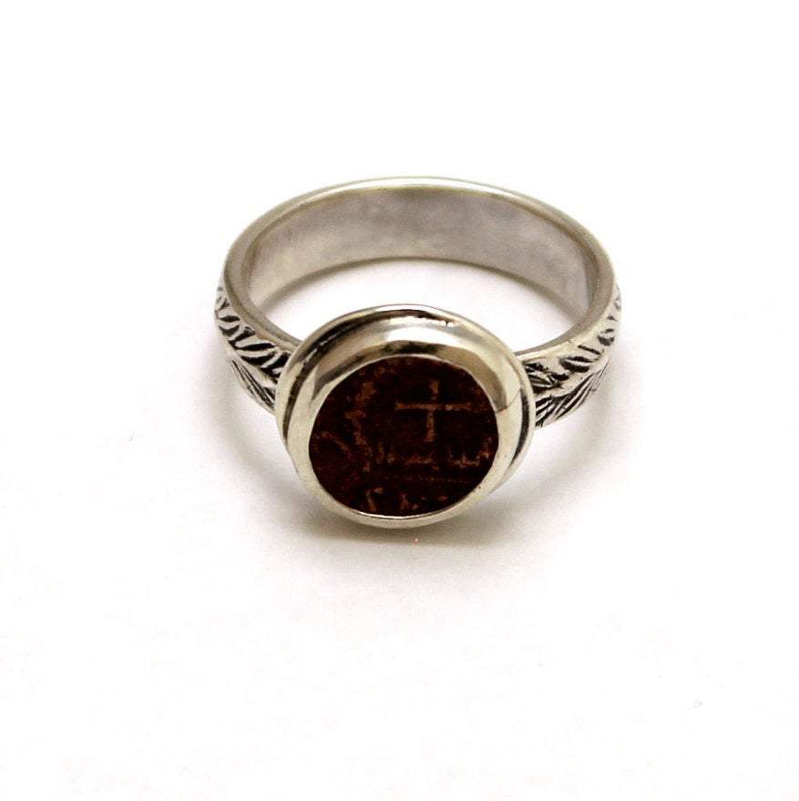 Sterling Silver Engraved Ring, Theodosius II, Ancient Roman Coin, 7025