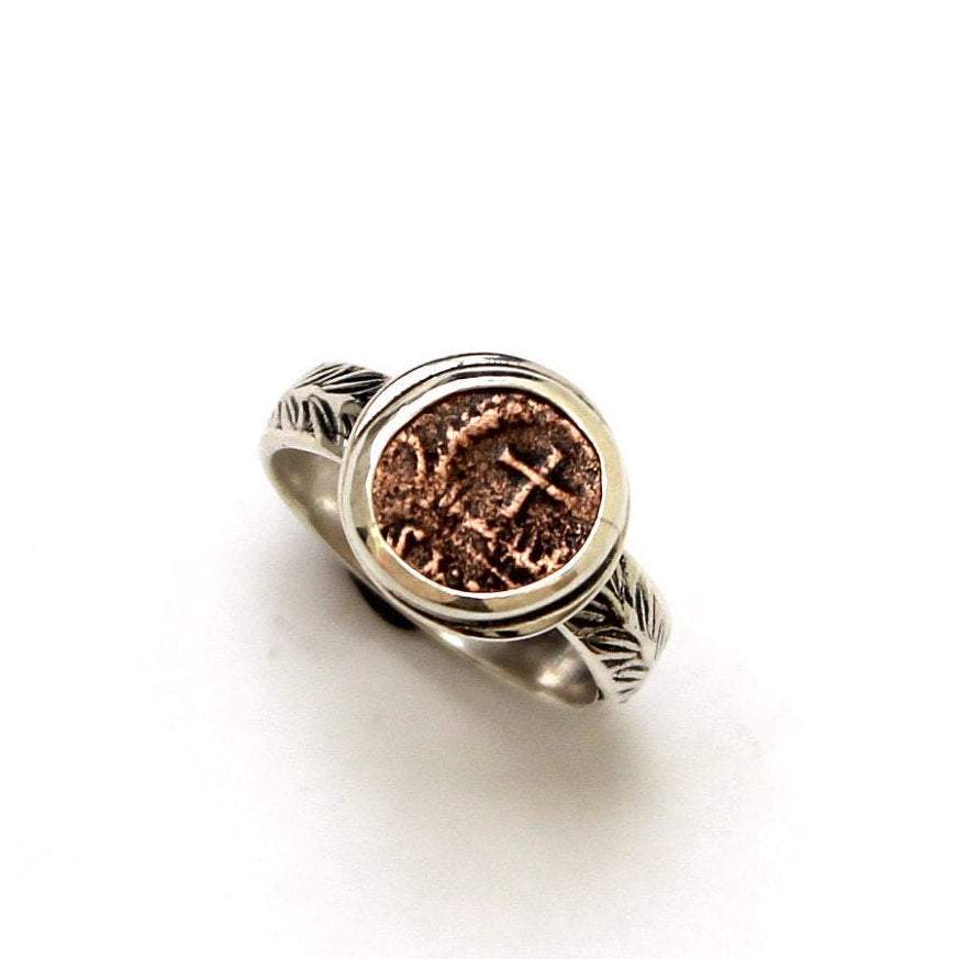 Sterling Silver Engraved Ring, Theodosius II, Ancient Roman Coin, 7025