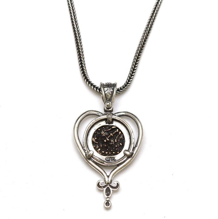 Sterling Silver Heart Pendant, Widows Mite Prutah Coin, 7049