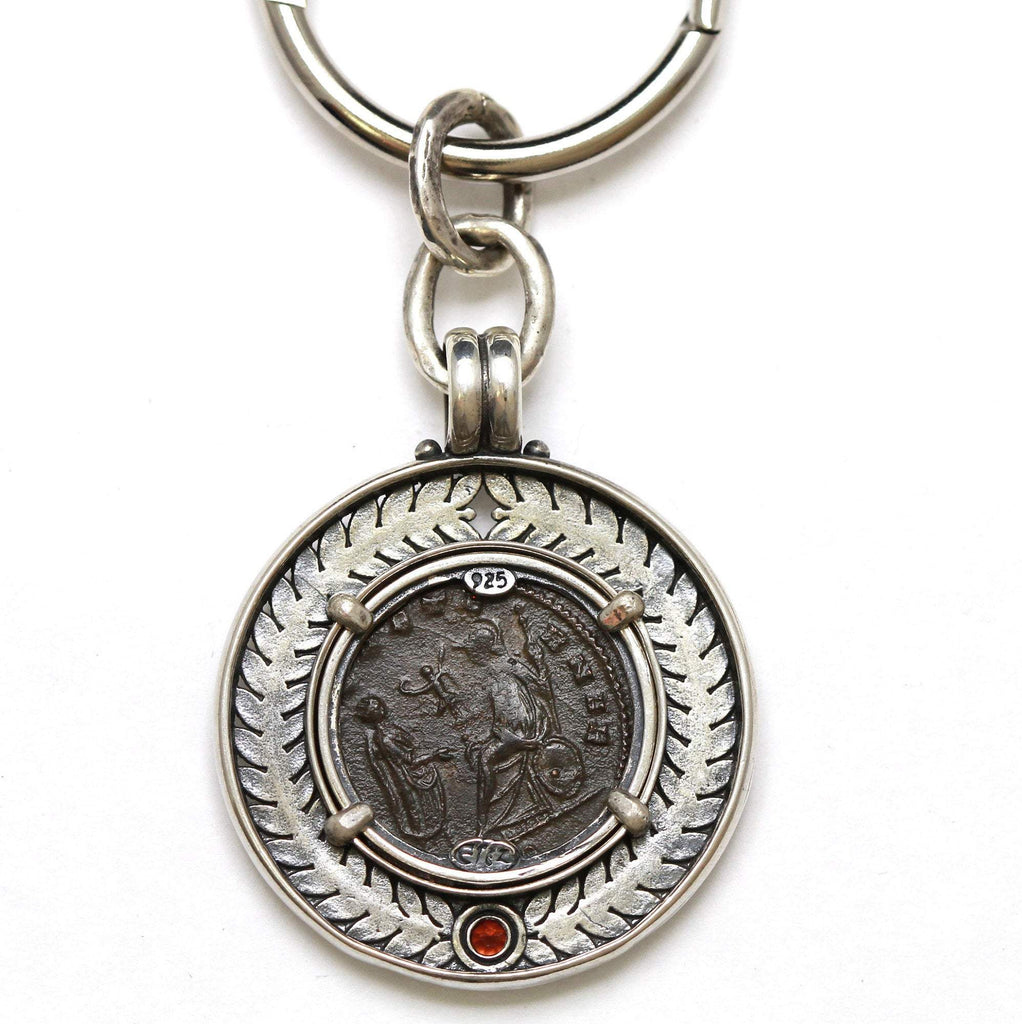 Sterling Silver Keychain, Garnet, Aurelian/Fortuna Coin, 7112