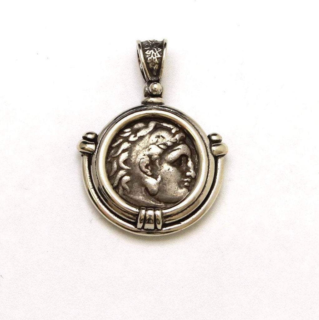 Sterling Silver Pendant, Alexander the Great, Heracles/Zues, Ancient Greek Drachm Coin, ID13059