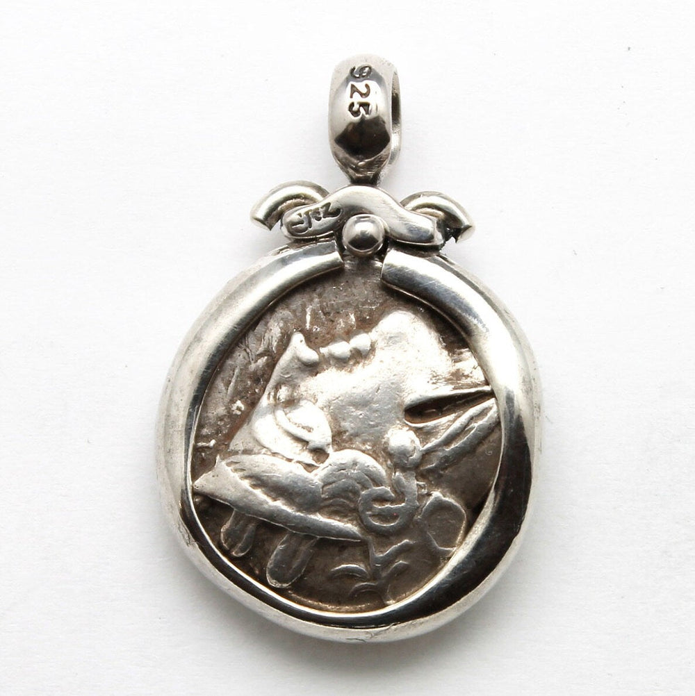 Sterling Silver Pendant, Athena, Attica, Owl, Ancient Tetradrachm Coin, ID13993