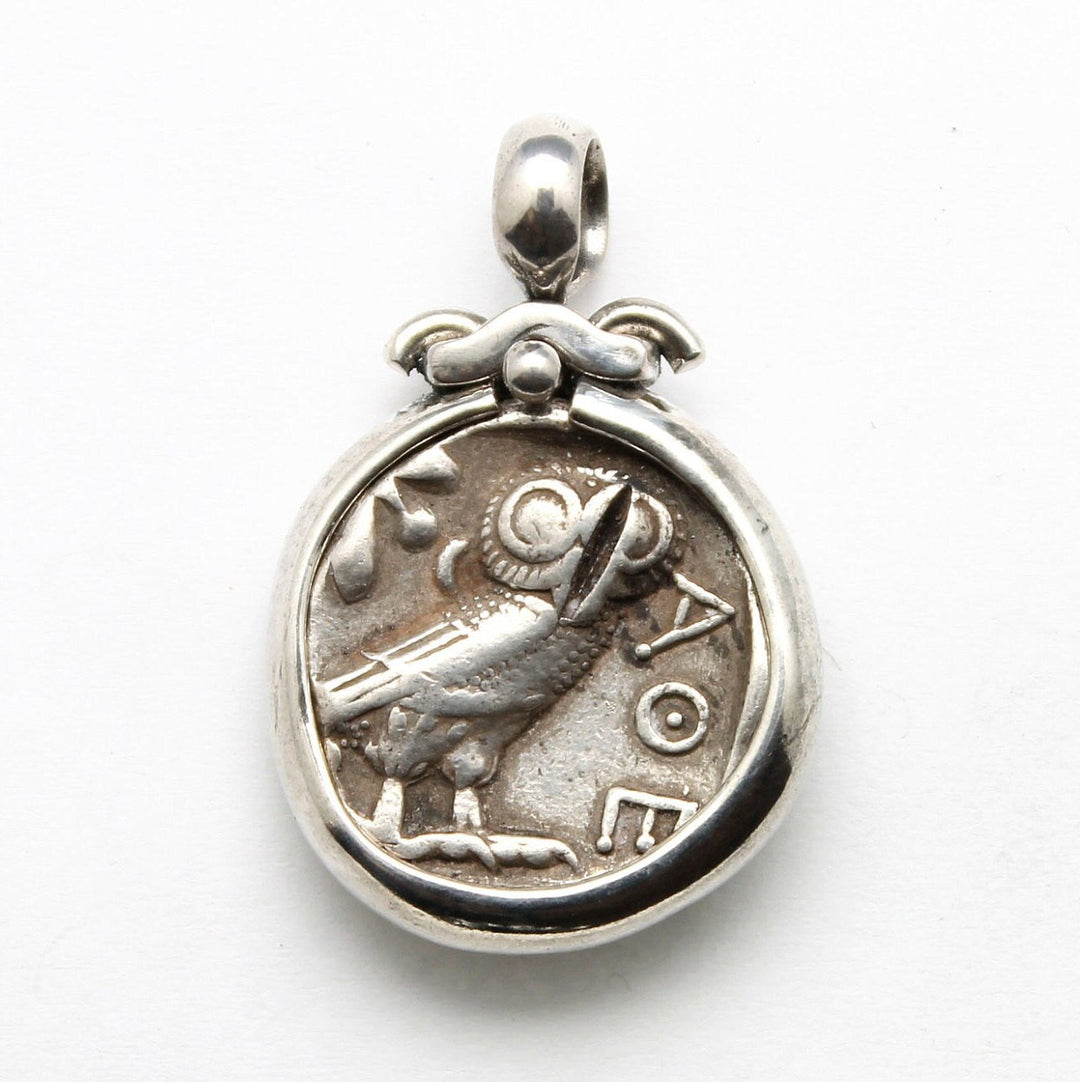 Sterling Silver Pendant, Athena, Attica, Owl, Ancient Tetradrachm Coin, ID13993