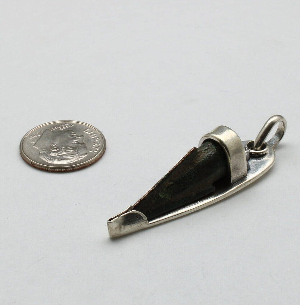 Sterling Silver Pendant, Bronze Arrowhead, Luristan, 00245