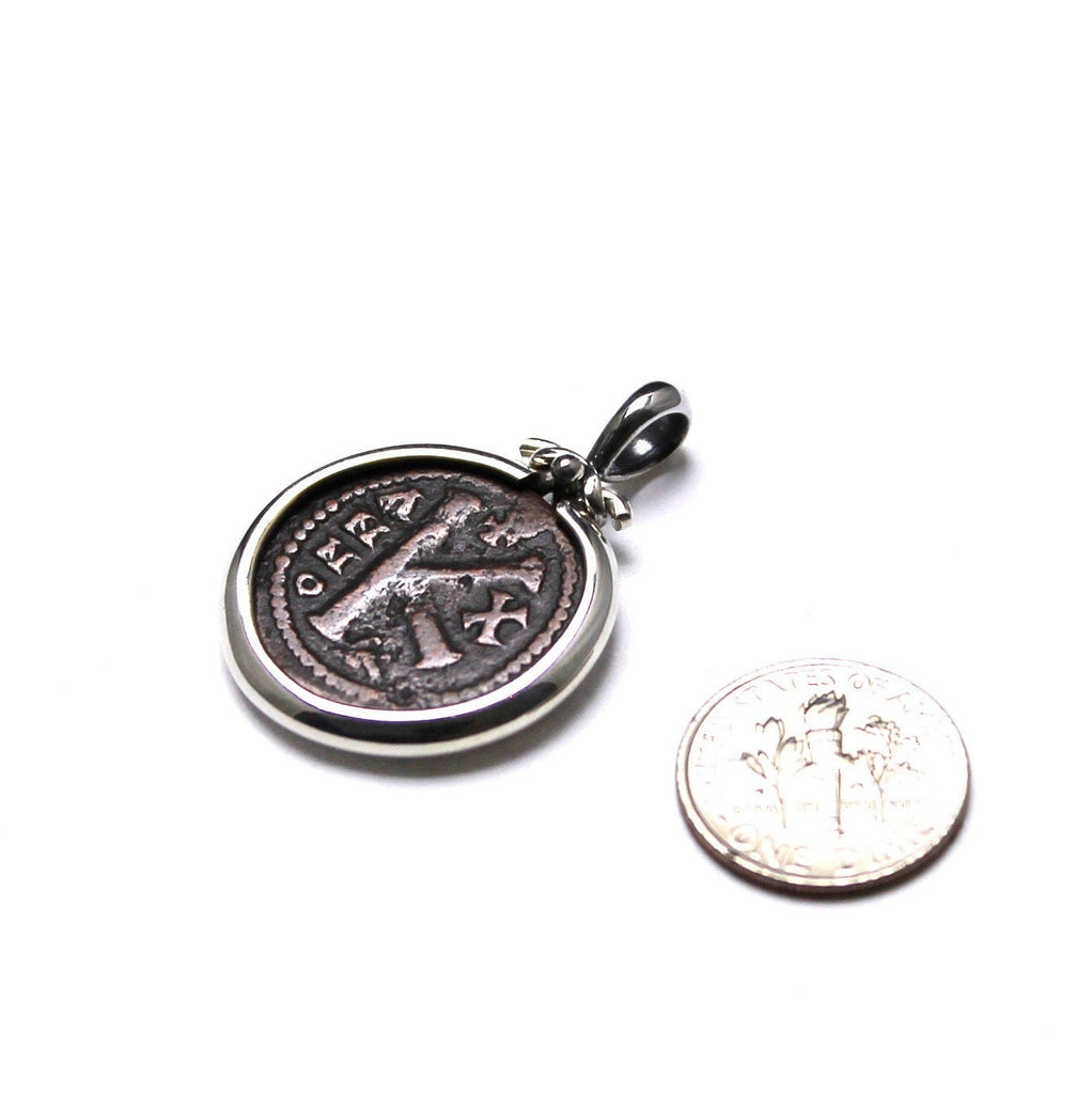 Sterling Silver Pendant, Byzantine K, 20 Nummia Ancient Bronze Coin, 7191