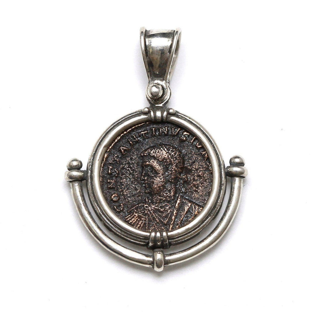 Sterling Silver Pendant, Constantine II Roman Bronze Coin, 7080