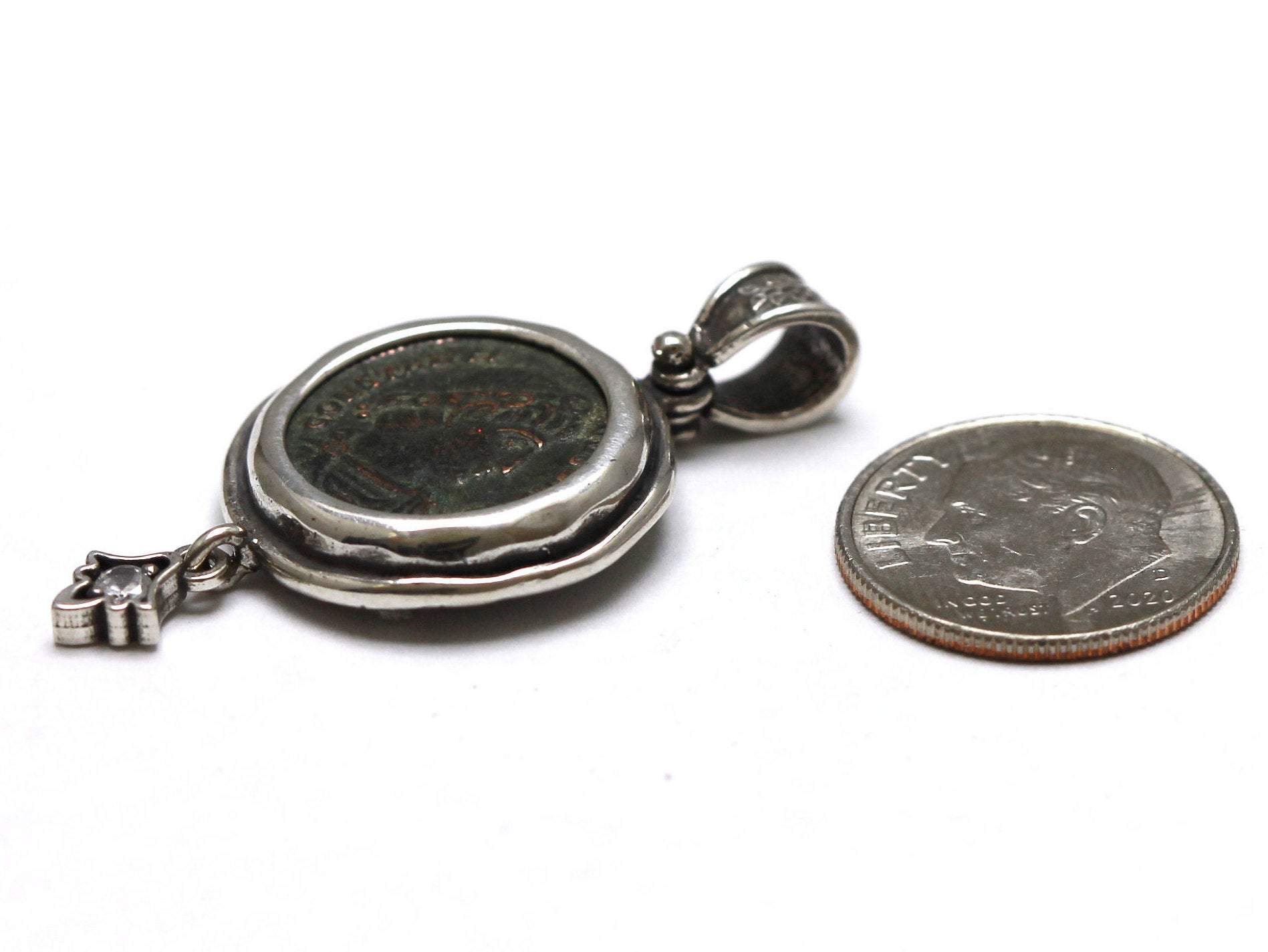 Sterling Silver Pendant, CZ Accent, Constantine I, Roman Coin, 7068
