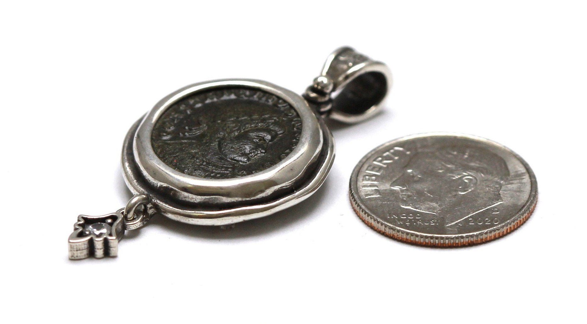 Sterling Silver Pendant, CZ Accent, Constantine I, Roman Coin, 7070
