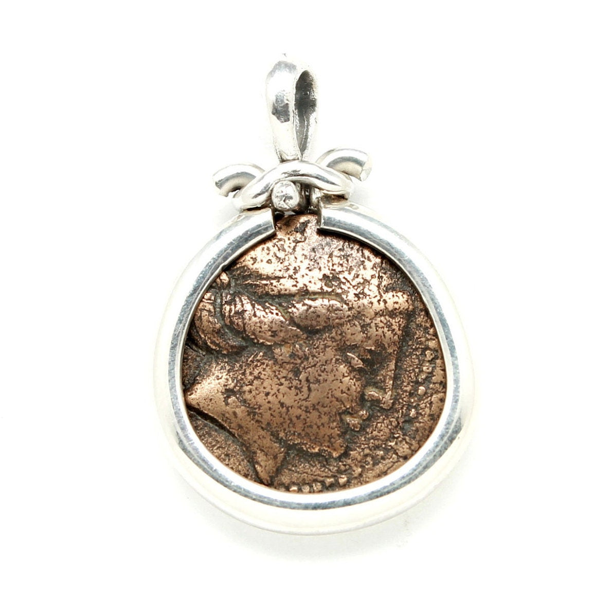 Sterling Silver Pendant, Greek Horse, Kyme, Ancient Bronze Coin, 7220