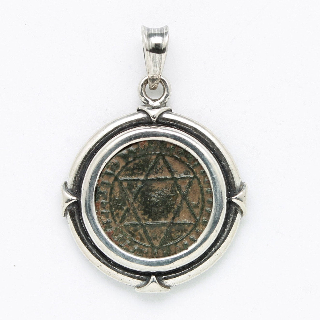 Sterling Silver Pendant, Moroccan Falus Coin, Genuine Ancient Coin, 7307