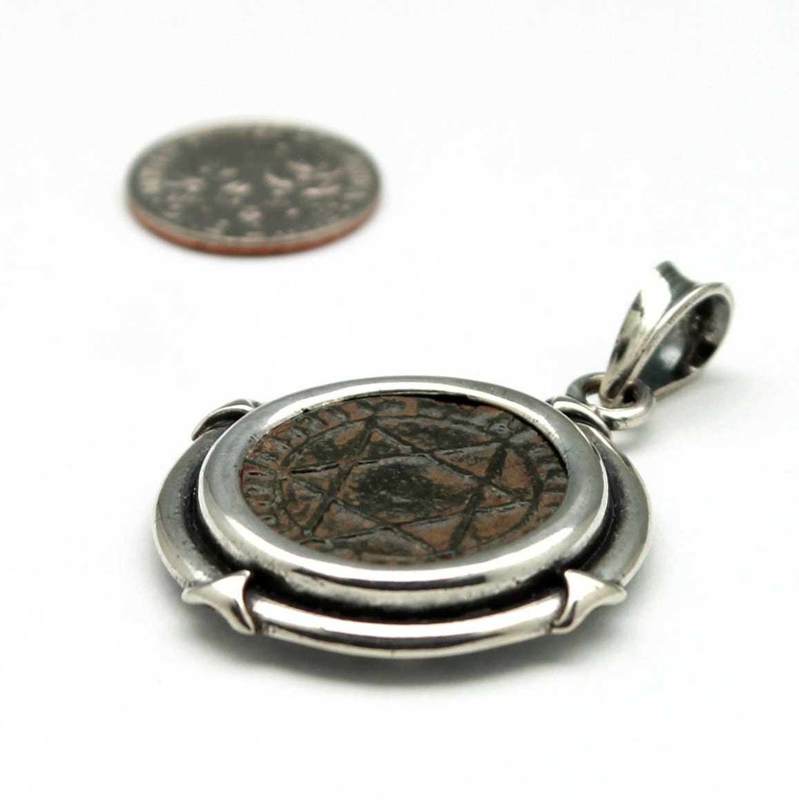Sterling Silver Pendant, Moroccan Falus Coin, Genuine Ancient Coin, 7307