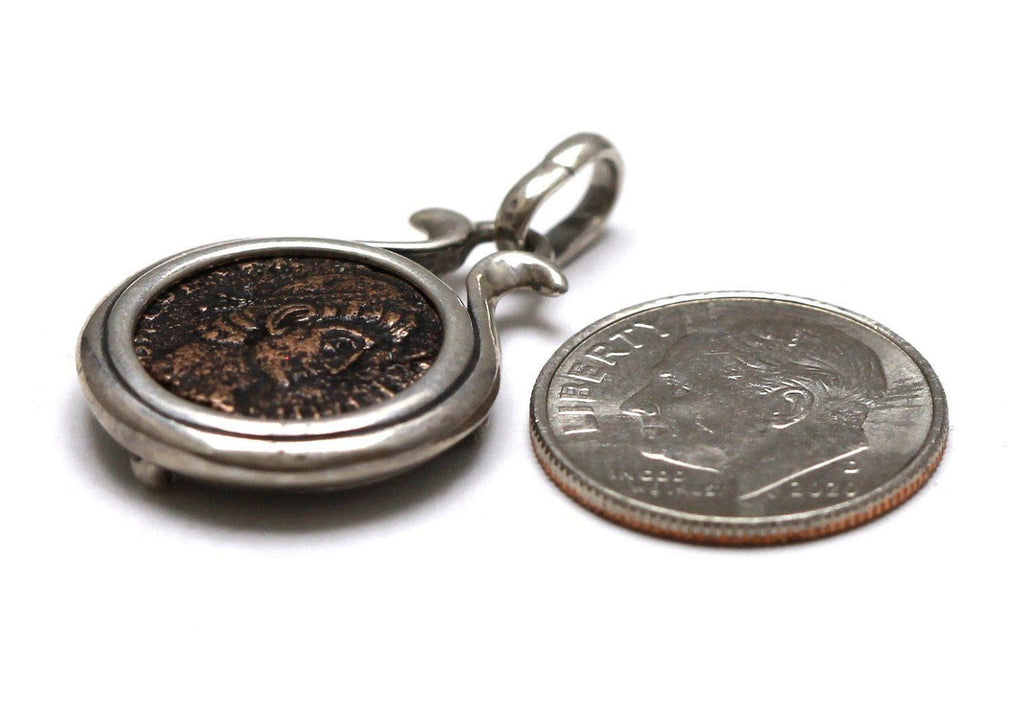 Sterling Silver Pendant, Roman Bronze Coin, 7076
