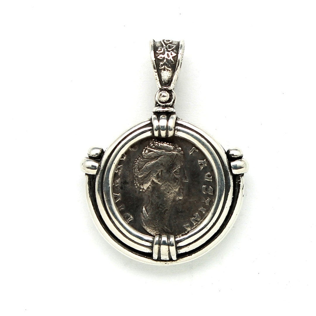Sterling Silver Pendant, Roman Denarius, Faustina Sr., ID13219