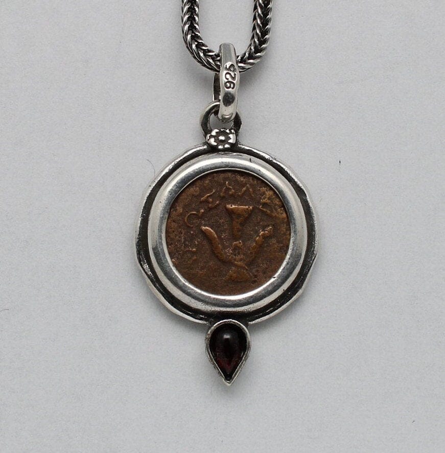 Sterling Silver Pendant, Widows Mite, Ancient Prutah Coin, 00211